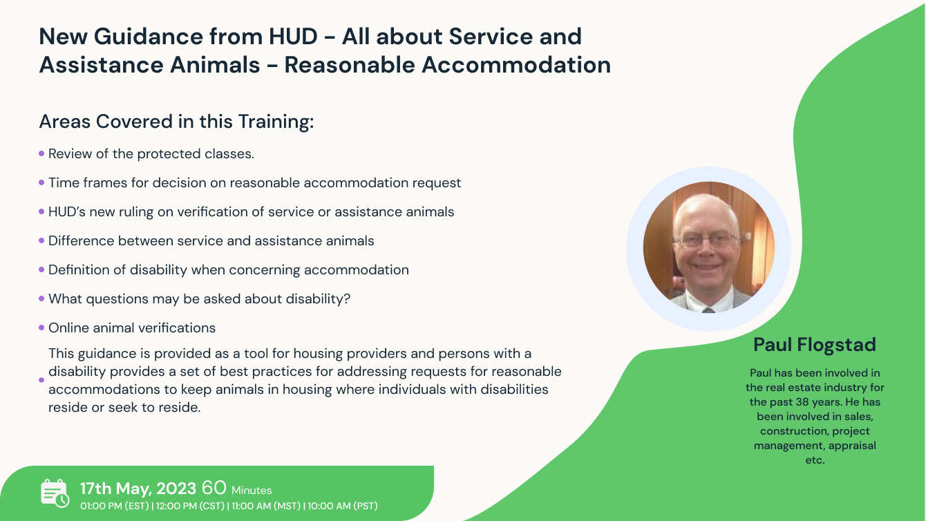 New Guidance from HUD - All about Service and Assistance Animals -  Reasonable Accommodation