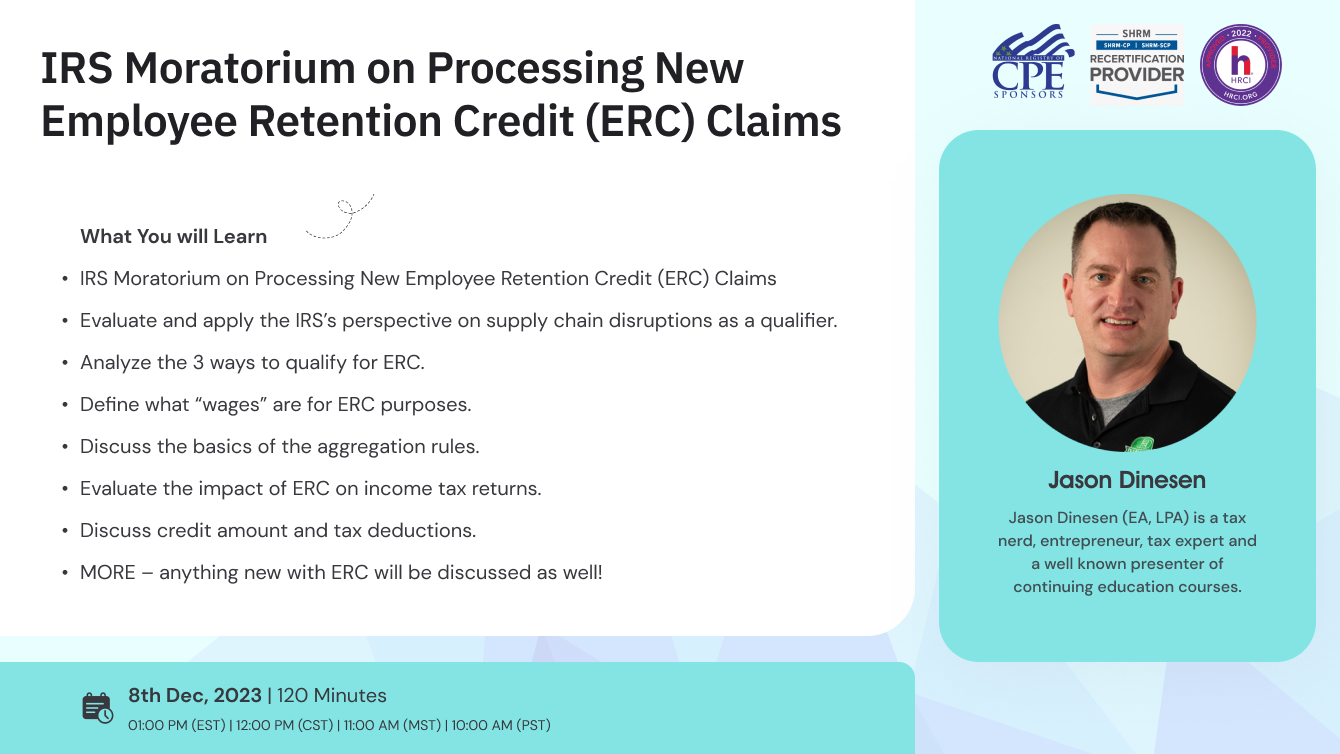IRS Moratorium on Processing New Employee Retention Credit (ERC) Claims