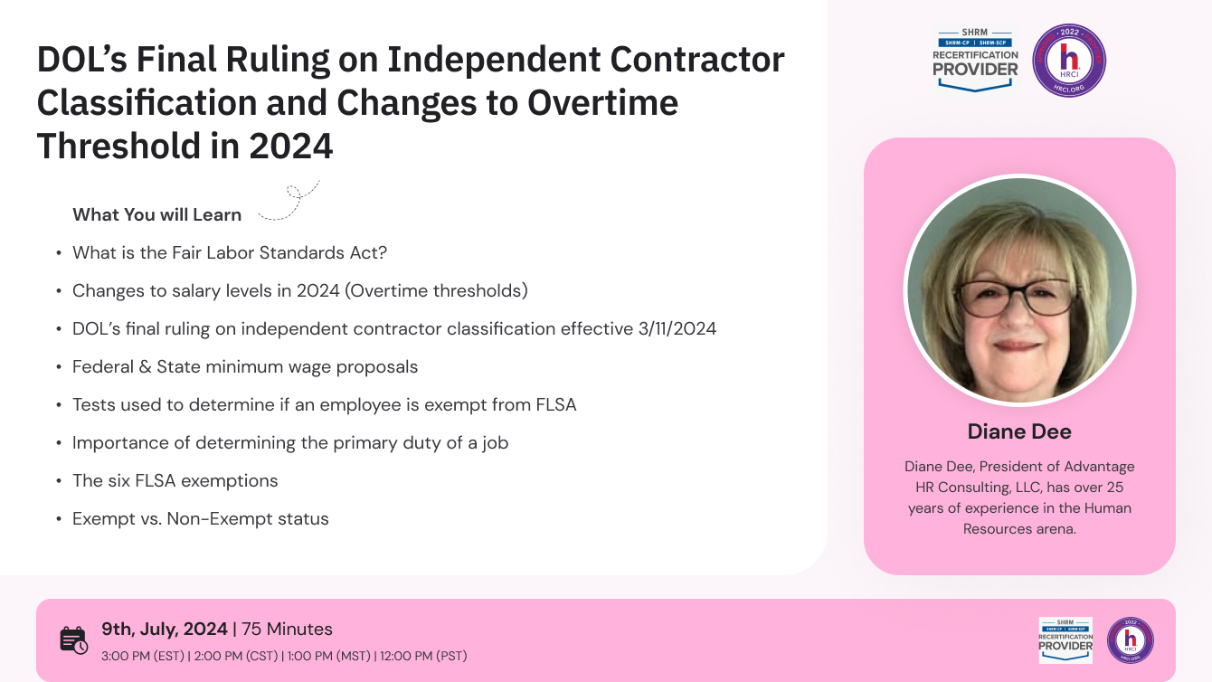 DOL’s Final Ruling on Independent Contractor Classification and Changes to Overtime Threshold in 2024