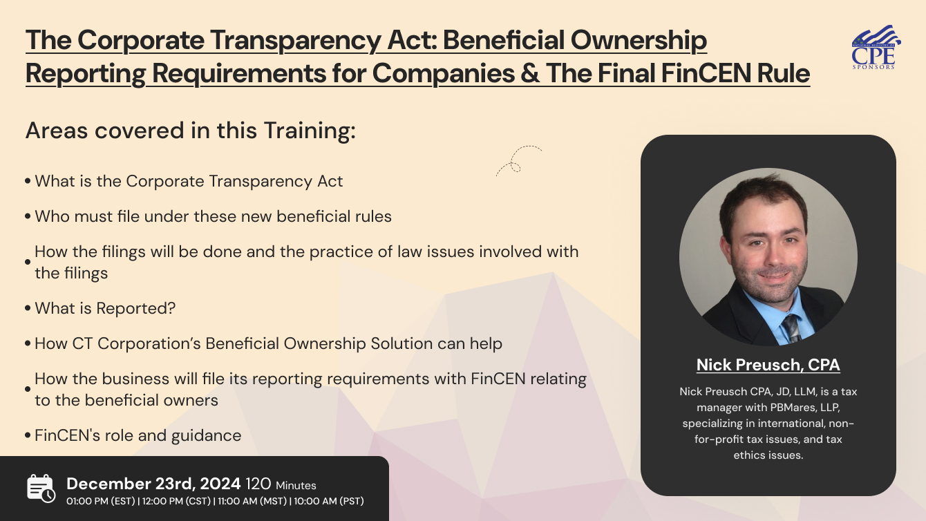 The Corporate Transparency Act: Beneficial Ownership Reporting Requirements for Companies & The Final FinCEN Rule