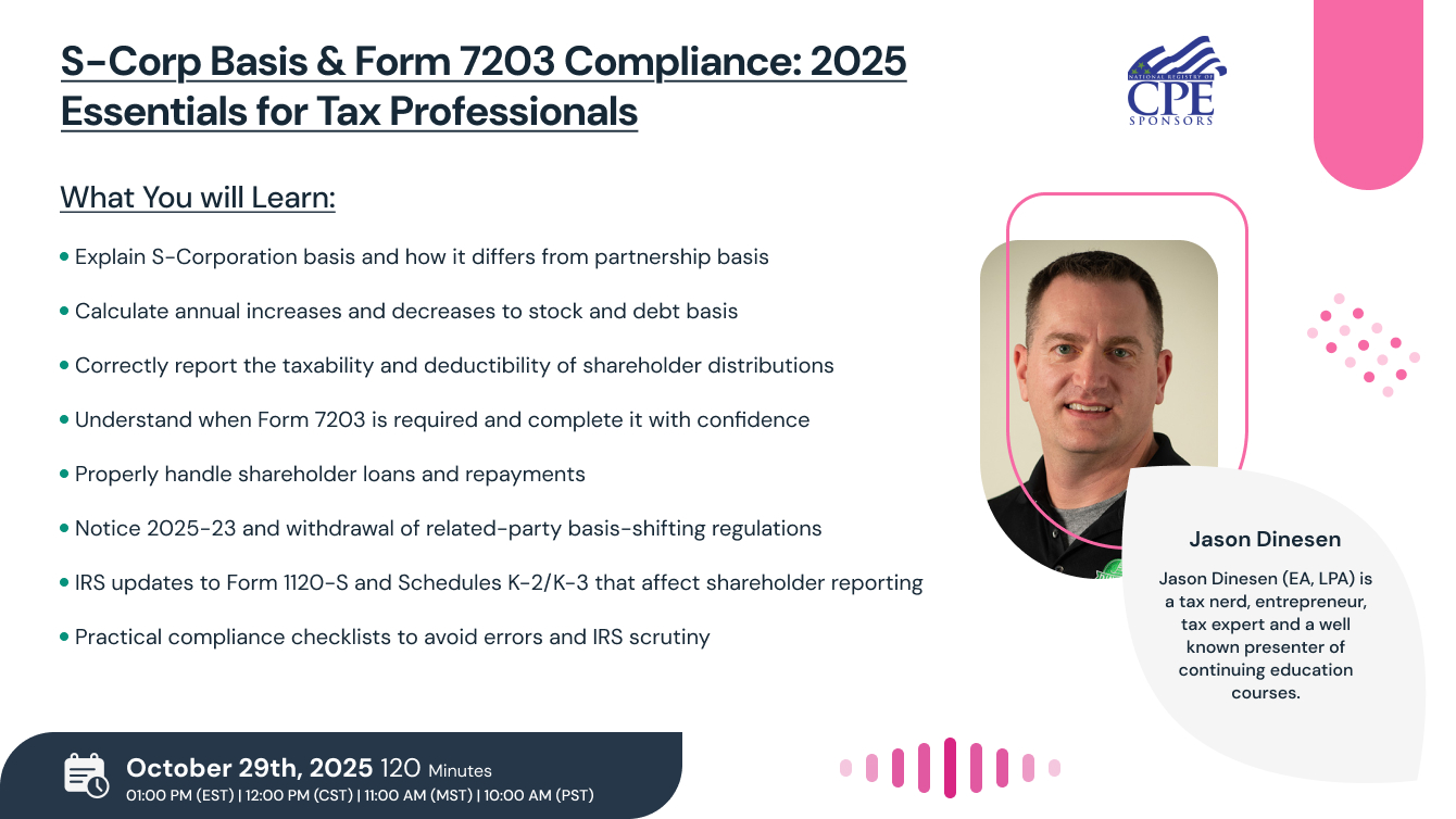 S-Corp Basis & Form 7203 Compliance: 2025 Essentials for Tax Professionals