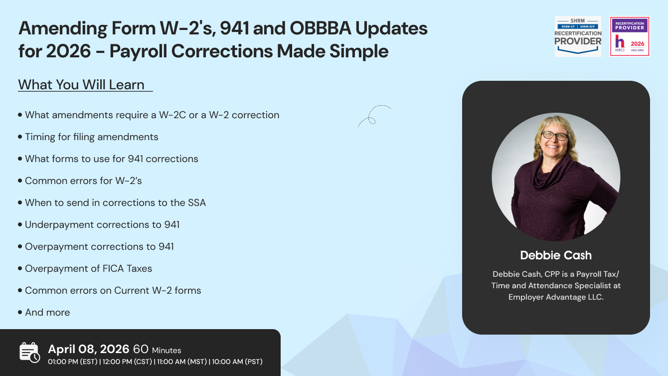 Amending Form W-2's, 941 and OBBBA Updates for 2026 - Payroll Corrections Made Simple