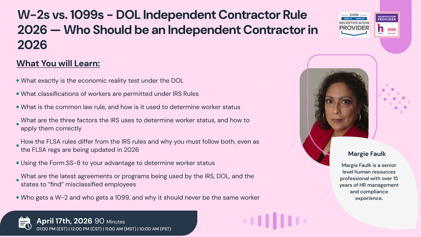 W-2s v/s 1099s - DOL Independent Contractor Rule 2026 — Who Should be an Independent Contractor in 2026