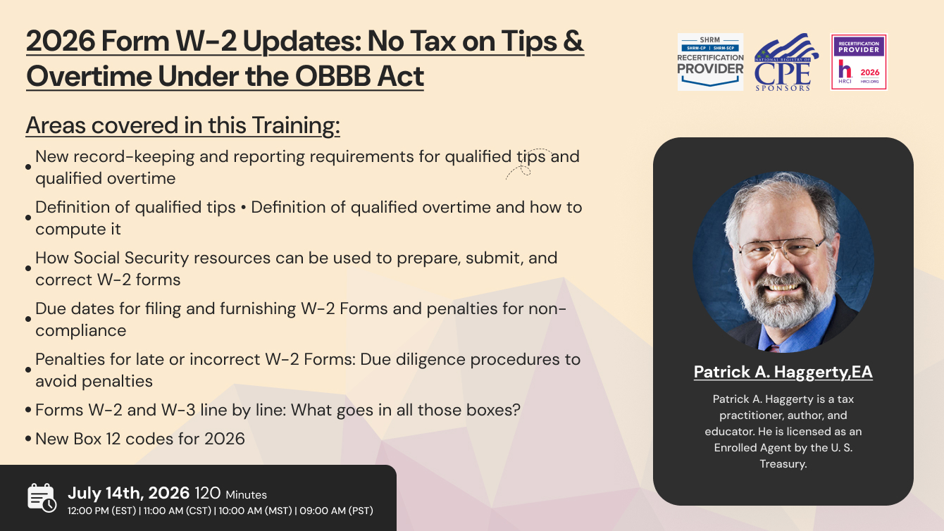 2026 Form W-2 Updates: No Tax on Tips & Overtime Under the OBBB Act