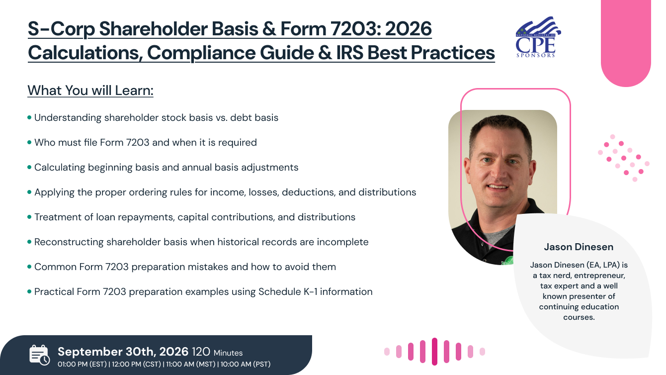 S-Corp Shareholder Basis & Form 7203: 2026 Calculations, Compliance Guide & IRS Best Practices